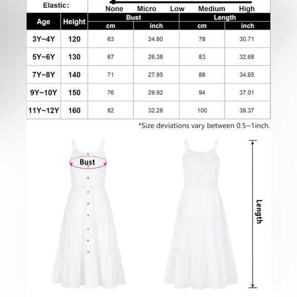 Girls 9y-10y White Spaghetti Strap Tiered Dress Casual A-line Flowy With Pockets - Picture 3 of 3